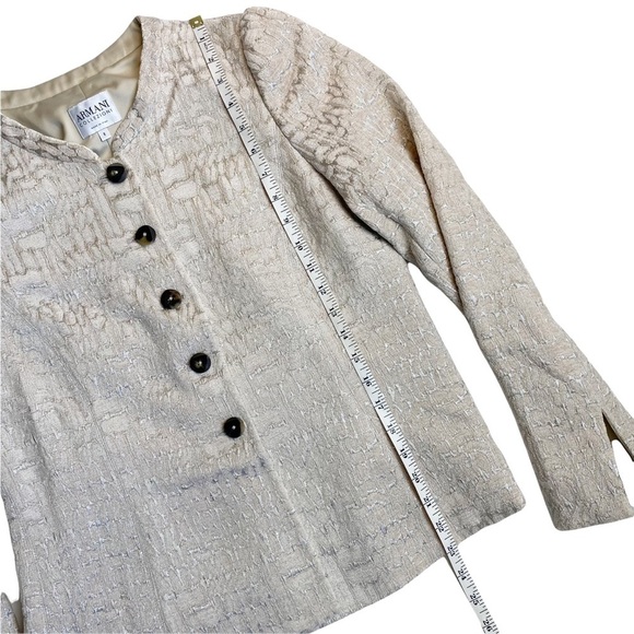 ARMANI COLLEZIONI Nude Metallic Silver Animal Print  5 Button Blazer mandarin - Picture 5 of 10